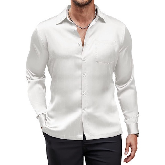 Coofandy Shirts Mens Luxury Satin Dress Shirt Shiny Silk Long